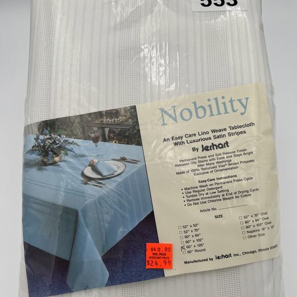 Vintage Nobility Lino Weave Tablecloth By Jerhart 60”x126”oblong NOS - Picture 3 of 6